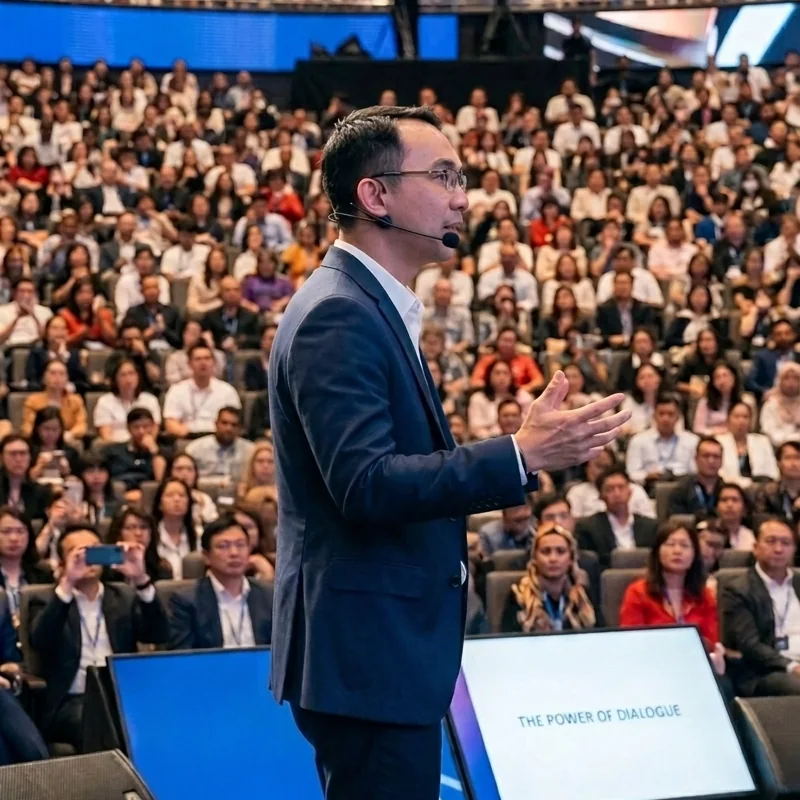 Kenneth Kwan speaking to a full auditorium at the Global Leaders Forum